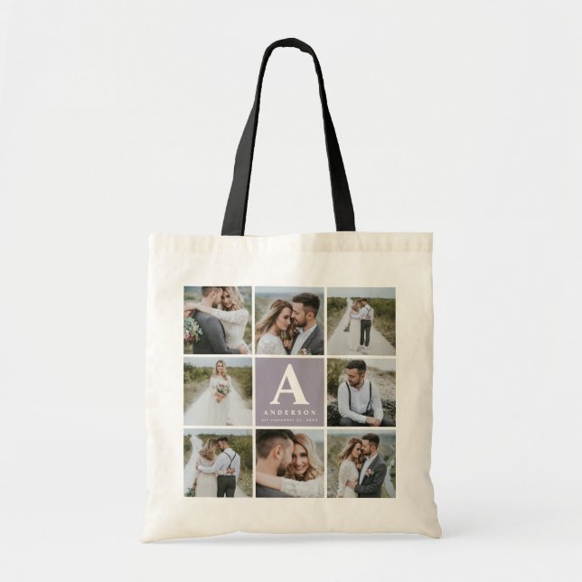 Tote Bag Cadeau de faveur initial monogramme multiphoto (Devant)