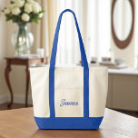Tote Bag Cadeau de femme d'accueil personnalisé bleu<br><div class="desc">Faites que vos demoiselles d'honneur se sentent extra spécial avec notre Sac fourre-tout Bleu Cadeau Cute Custom Bridesmaid! Cet adorable fourre-tout est la façon parfaite de montrer votre appréciation pour vos coups de coeur les plus proches lors de votre grand jour. Sa conception durable et son intérieur spacieux en font...</div>