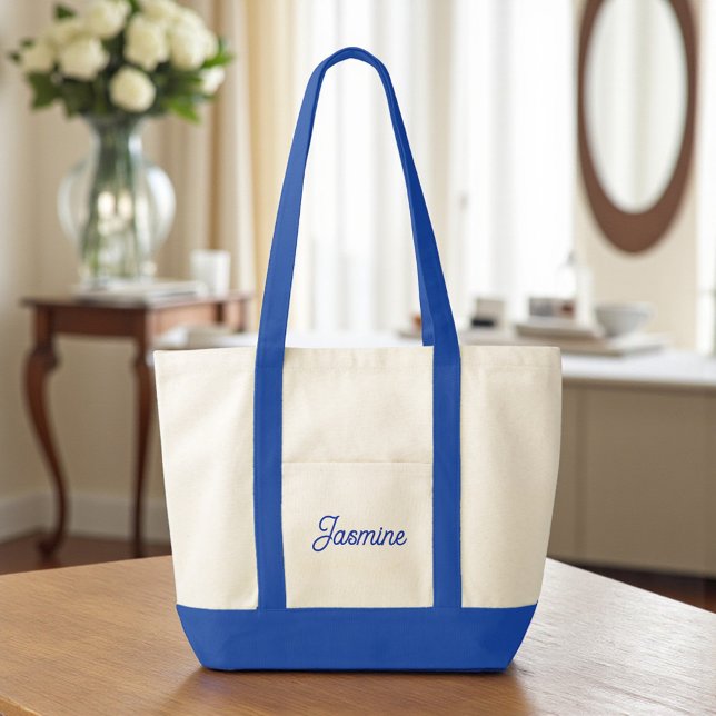Tote Bag Cadeau de femme d'accueil personnalisé bleu (Créateur téléchargé)