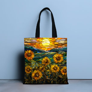 Tote Bag Cadeau de Ferme de Tournesol au Coucher du Soleil