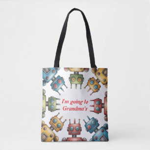 Tote Bag Cadeau de fête d'anniversaire garcon robots rétro
