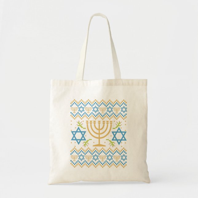 Tote Bag Cadeau de fête juive Hanukkah Ugly Sweater (Devant)
