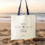 Tote Bag Cadeau de la fête nuptiale du Mariage nautique<br><div class="desc">Sac fourre-tout cadeau de fête nuptiale avec thème nautique pour personnaliser pour chacun des membres de votre fête nuptiale. Le texte personnalisé inclut votre nom d'invité, votre rôle ou relation et, le nom de la mariée et du marié et leur date de mariage. Si vous voulez vous aventurer dans l'outil...</div>