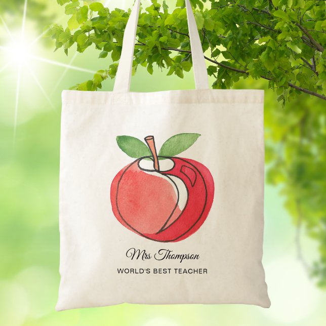 Tote Bag Cadeau de l'enseignant Nom personnalisé Aquarelle  (Créateur téléchargé)