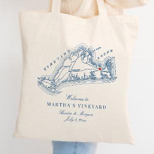Tote Bag Cadeau de mariage Edgartown MA Bleu marine Bienven