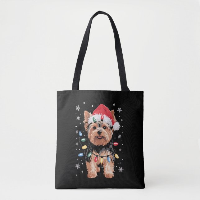 Tote Bag Cadeau de Noël de Yorkie Chien de Noël Long (Devant)
