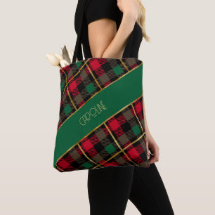 Tote Bag Cadeau de Noël élégant boho à motif carreaux rouge
