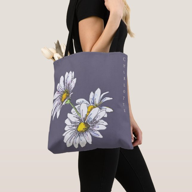 Tote Bag Cadeau de Noël Floral Boho Aquarelle Daisy (De près)