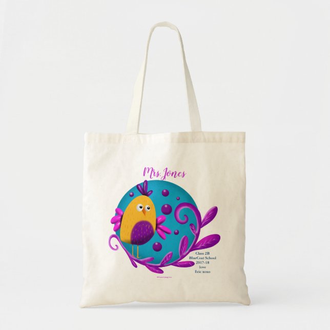 Tote Bag cadeau d'oiseau mignon pour professeur. retraite M (Devant)