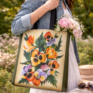 Tote Bag Cadeau Floral de Pensée pour Elle Style Cottage Ru