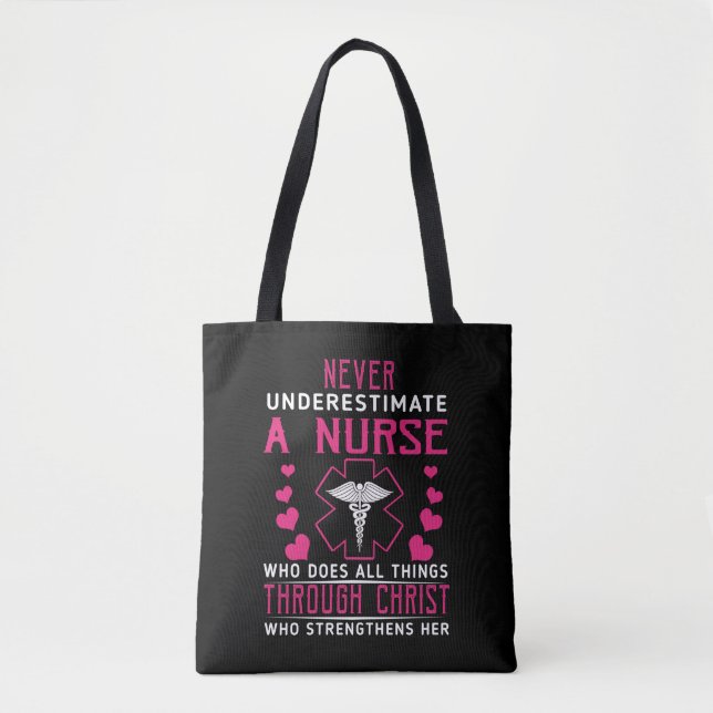 Tote Bag Cadeau infirmière | Ne Sous-Estimez Jamais Un Infi (Devant)