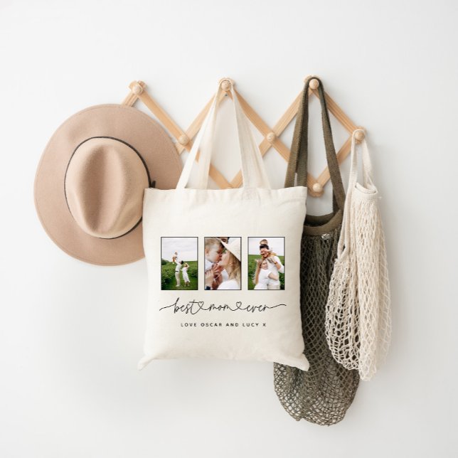 Tote Bag Cadeau multi photo écriture moderne maman mignonne (Créateur téléchargé)