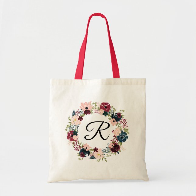 Tote Bag Cadeau personnalisé burgundy et floral bohème mari (Devant)