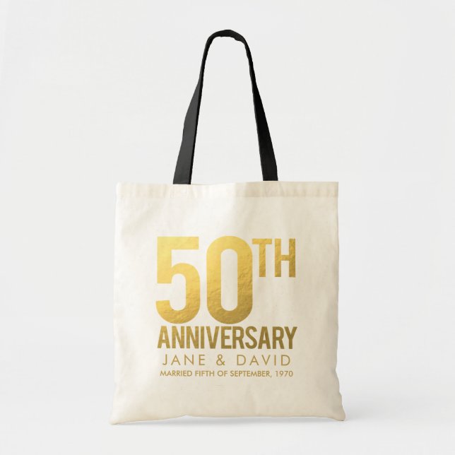 Tote Bag Cadeau personnalisé d'anniversaire de mariage d'OR (Devant)