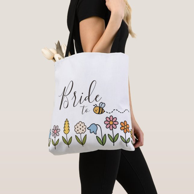 Tote Bag Cadeau personnalisé de la mariée aux fleurs d'abei (De près)