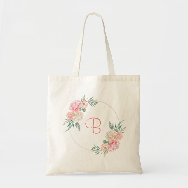 Tote Bag Cadeau personnalisé de monogramme floral rose rose (Devant)