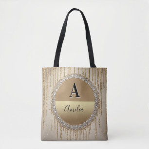 Tote Bag Cadeau personnalisé en or avec monogramme pour mar