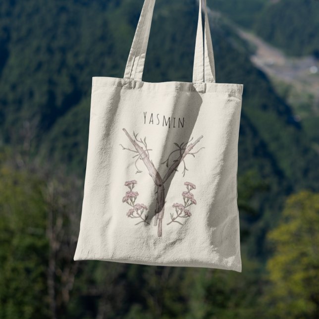 Tote Bag Cadeau personnalisé lettre florale Yarrow (Créateur téléchargé)