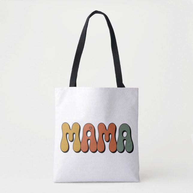Tote Bag Cadeau personnalisé Rétro Groovy Maman Fête des Mè (Devant)