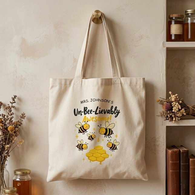 Tote Bag Cadeau pour Enseignant Incroyablement Génial Abeil (Créateur téléchargé)