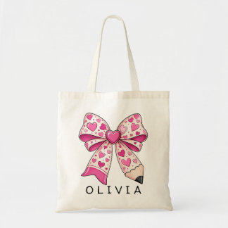 Tote Bag Cadeau pour l'enseignant avec ruban au crayon rose