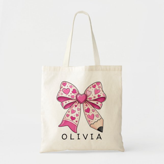 Tote Bag Cadeau pour l'enseignant avec ruban au crayon rose (Devant)