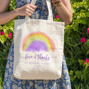 Tote Bag Cadeau remerciement enseignant arc-en-ciel aquarel