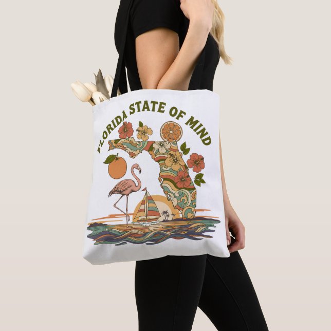 Tote Bag Cadeau Rétro de Floride État d'Esprit Flamant Rose (De près)