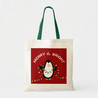 Tote Bag Cadeau rouge de Noël de pingouin d'amusement