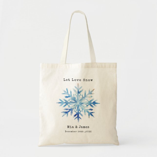 Tote Bag Cadeaux de mariage d'hiver flocon de neige bleu (Devant)