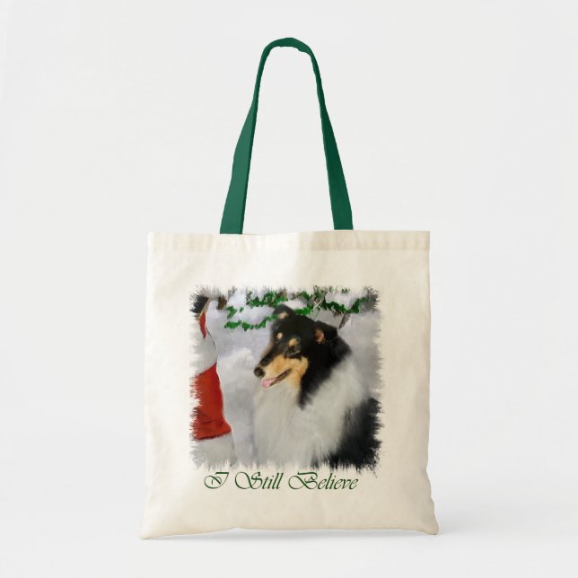 Tote Bag Cadeaux de Noël Collie Rosée Tri-Color (Devant)