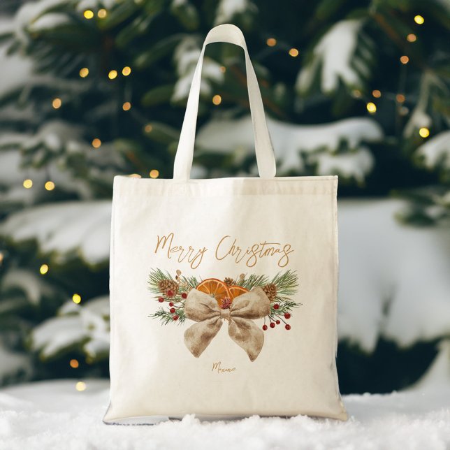 Tote Bag Cadeaux de Noël rustiques pins coquette arc baies (Rustic Christmas gifts for her personalized Tote Bag pines bow winter berries tote bag)