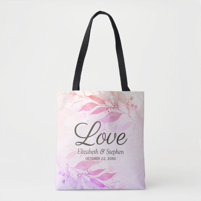 Tote Bag Cadeaux Feuilles  Mariage Merci Magenta (Devant)