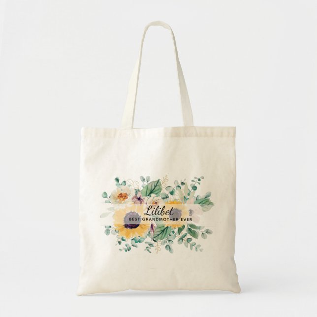 Tote Bag Cadeaux GRANDMA - Tournesol Thème Personnalisé (Devant)