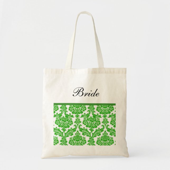 Tote Bag cadeaux mariage damassé verts (Devant)