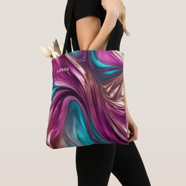 Tote Bag Cadeaux modernes pour elle- Magenta, Turquoise et  (De près)