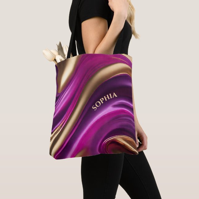 Tote Bag Cadeaux modernes pour Her-Fuchsia violet et or- (De près)