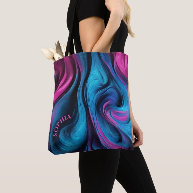 Tote Bag Cadeaux modernes pour son-bleu et Fuchsia- (De près)