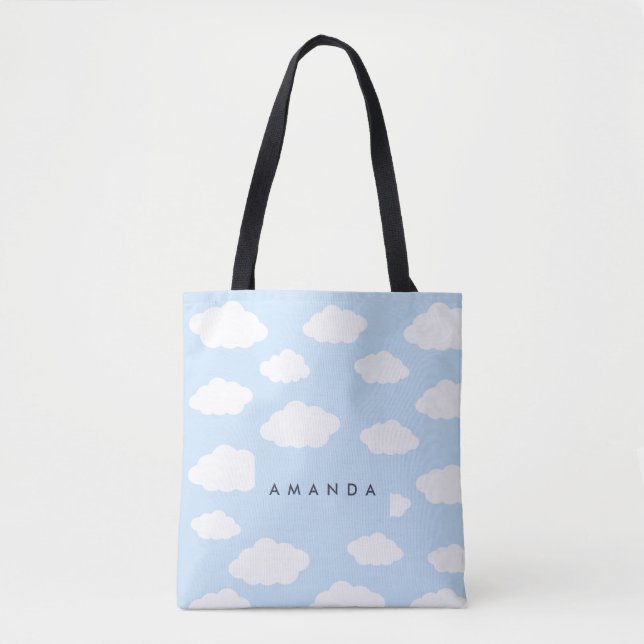 Tote Bag Cadeaux Monogramme Cute Girl Blue Cloud personnali (Devant)
