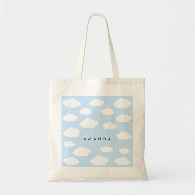 Tote Bag Cadeaux Monogramme Cute Girl Blue Cloud personnali (Devant)