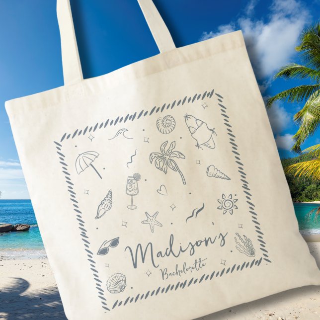 Tote Bag Cadre de corde côtier avec gribouillis dessinés à  (Créateur téléchargé)