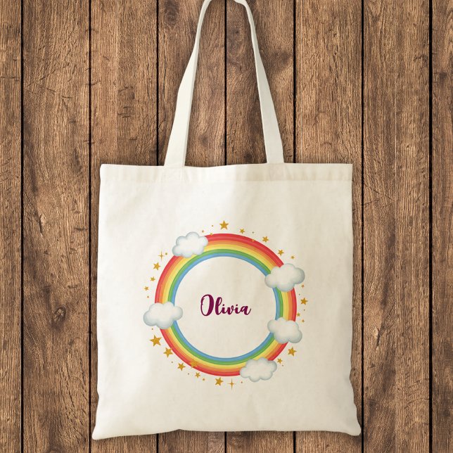 Tote Bag Cadre de nom arc-en-ciel pour filles (Créateur téléchargé)