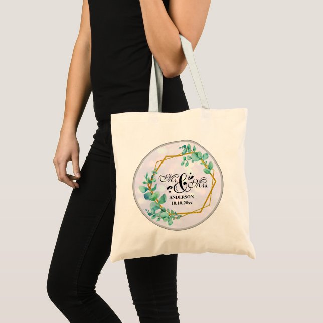 Tote Bag Cadre doré géométrique élégant avec feuille d'euca (Devant (produit))