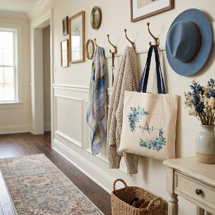 Tote Bag Cadre floral bleu personnalisé