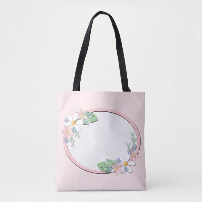 Tote Bag Cadre floral rose rond enfants ressort personniza  (Devant)