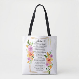 Tote Bag Cadre géométrique floral Psalm 91