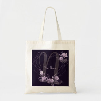 Tote Bag Cadre géométrique violet floral violet avec nom de