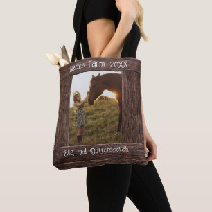 Tote Bag Cadre photo faux modifiable en bois brun rustique