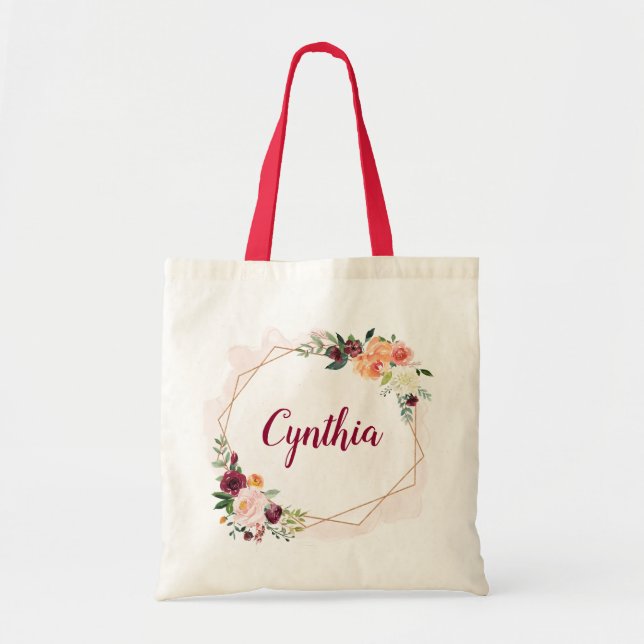 Tote Bag Cadres d'or géométrique moderne Floral Bridesmaid (Devant)