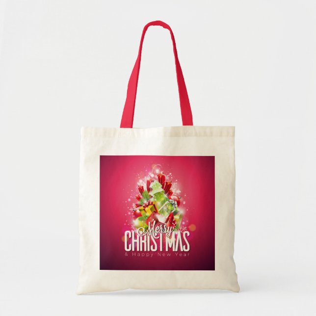 Tote Bag Cadres et Arbre de Noël Rouge moderne (Devant)